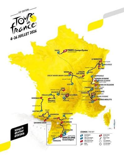 The program of Tour de France 2026, all the stages on a map of France.